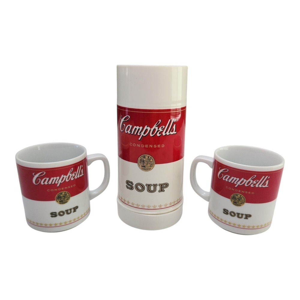 NIB Campbell's Soup Aladdin Thermos Corning Mug Set Winter Survival Vintage